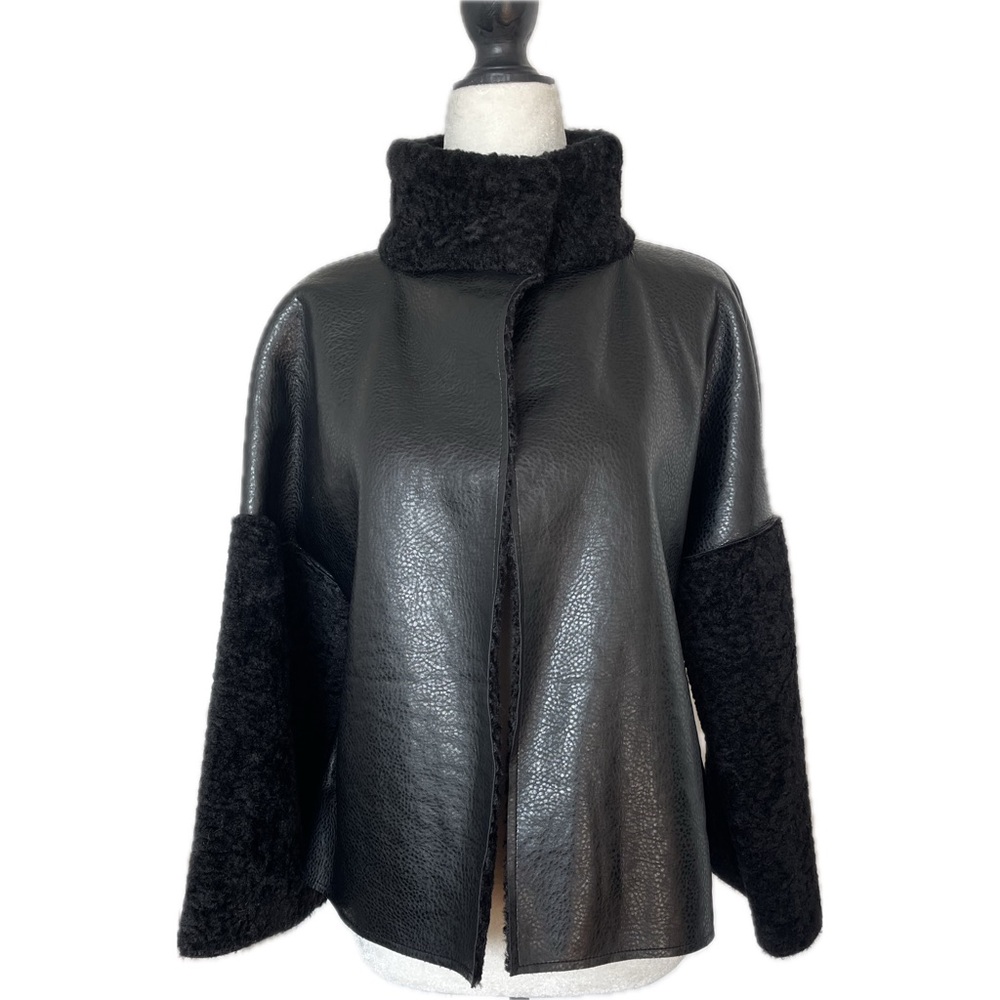 VEGAN FURious Fur Jessie Two-Tone Black Coat Faux Leather & Shearling; Womens Sm